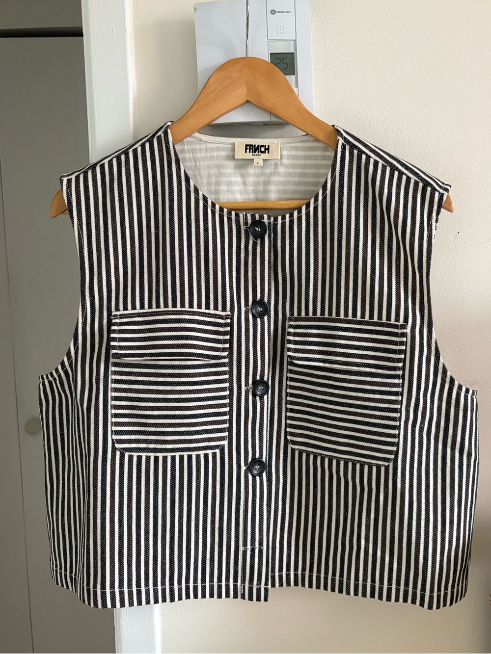 FRNCH Black, Brown & White Striped Button Front Vest